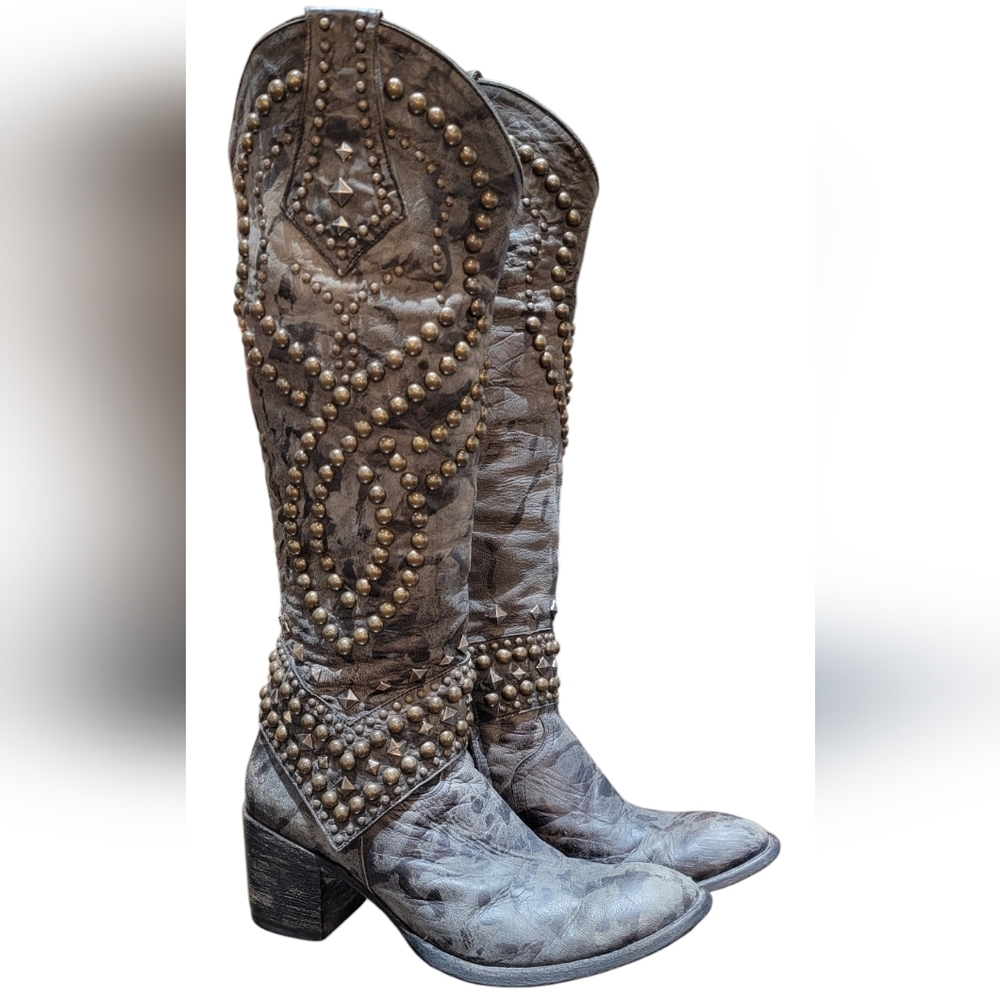 OLD GRINGO Tall Leather Studded Boots - Size 9